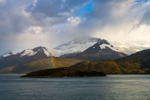Panorama of Holanda or Dutch glacier in Glacier Alley of Beagle channel in Chile