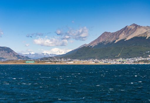 Panorama of the city of Ushuaia in Patagonia Argentina showing the airport