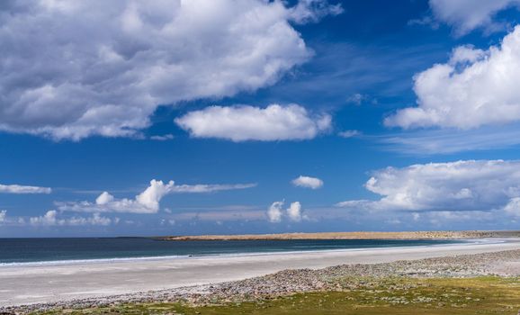 Broad panorama of the beach at Bluff Cove on Falkland Islands