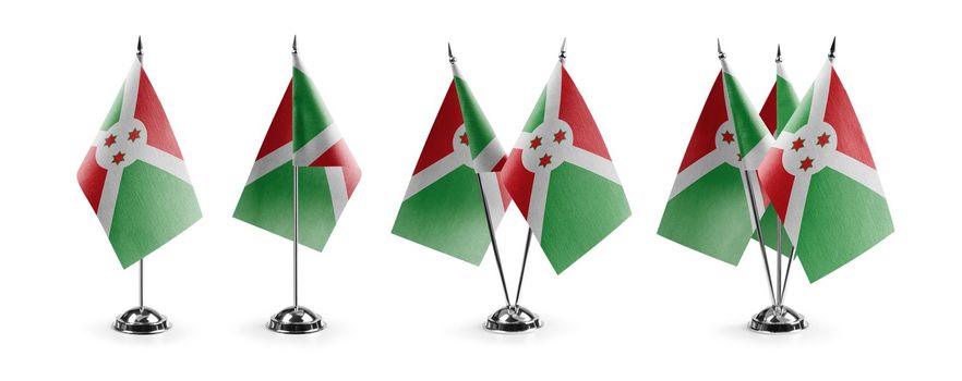 Small national flags of the Burundi on a white background.