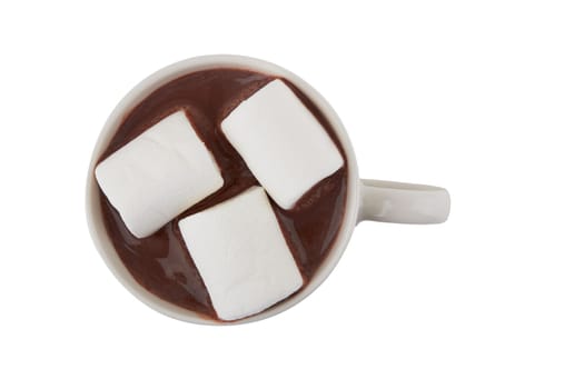 Cup of hot cocoa with marshmallows isolated on white background