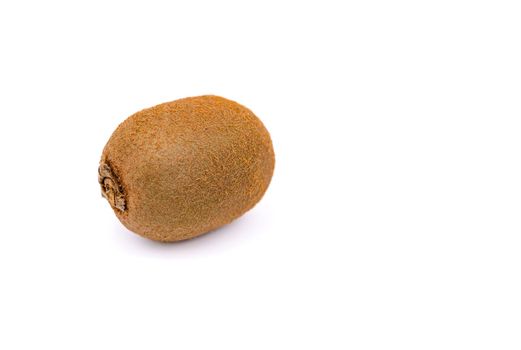 A ripe kiwi or Chinese gooseberry cropped against white background with focus stacking in studio