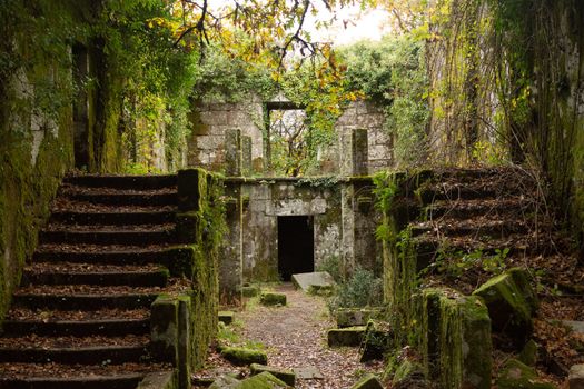 Ancient ruins of A Escusalla, in Ourense, Galicia, Spain. Ruins of a catholic monastery located in Xures. High quality photo