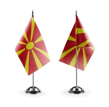 Small national flags of the Macedonia on a white background.