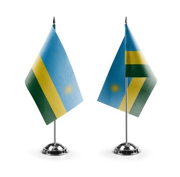 Small national flags of the Rwanda on a white background.