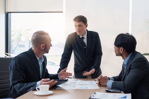 Group of Business financial with finance reports to analyze big data, balance sheet, strategy at meeting room