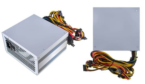 power supply for a computer, a spare part for a computer, on a white background in isolation