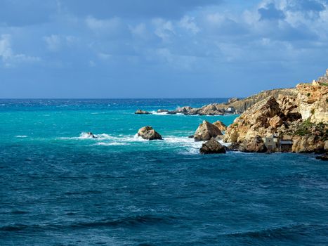 Golden Bay beach, Maltese islands. landscape. windy cloudy weather