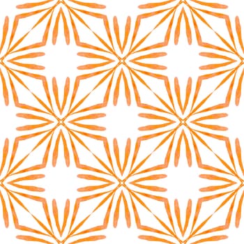 Textile ready fresh print, swimwear fabric, wallpaper, wrapping. Orange original boho chic summer design. Oriental arabesque hand drawn border. Arabesque hand drawn design.