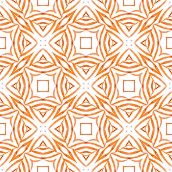 Chevron watercolor pattern. Orange wondrous boho chic summer design. Green geometric chevron watercolor border. Textile ready shapely print, swimwear fabric, wallpaper, wrapping.