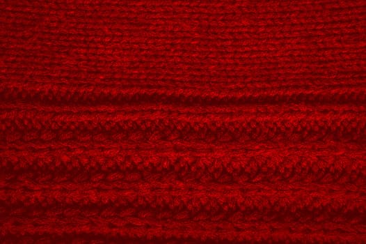 Knitted Fabric. Vintage Woven Textile. Soft Handmade Warm Background. Closeup Abstract Wool. Red Cotton Thread. Nordic Winter Plaid. Fiber Carpet Material. Structure Knitted Wool.