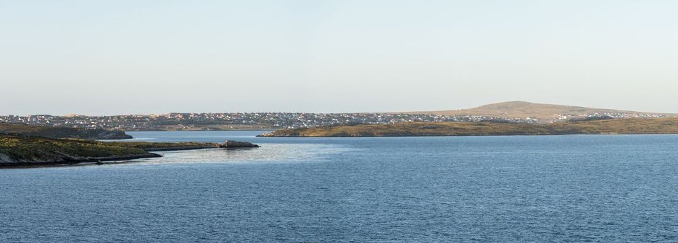 Panorama of the town of Stanley on the Falkland Islands from the ocean