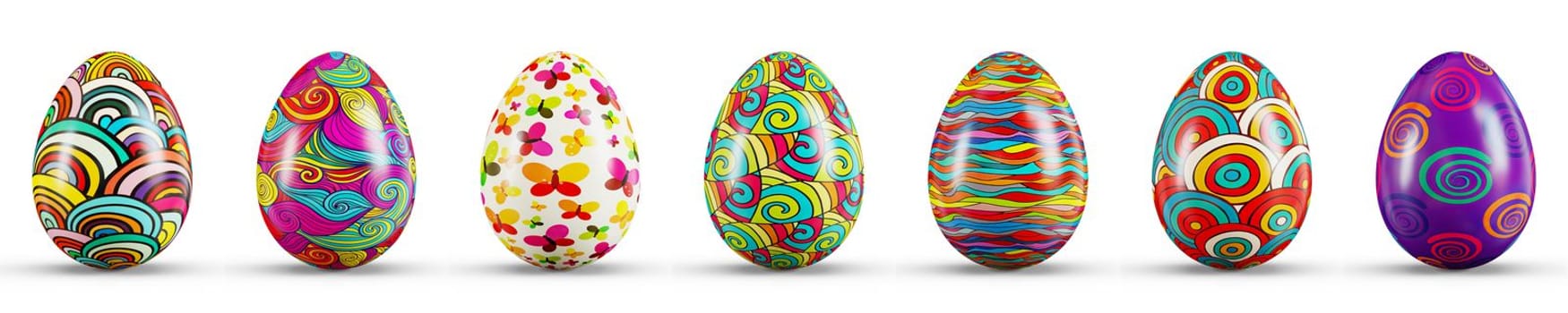 Easter Egg Set on a transparent white background. 3D rendering illustration.