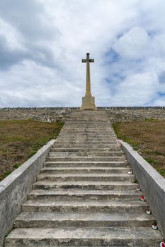 Cross by cemetery in memory of lost lives in the Great War in Stanley Falkland Islands