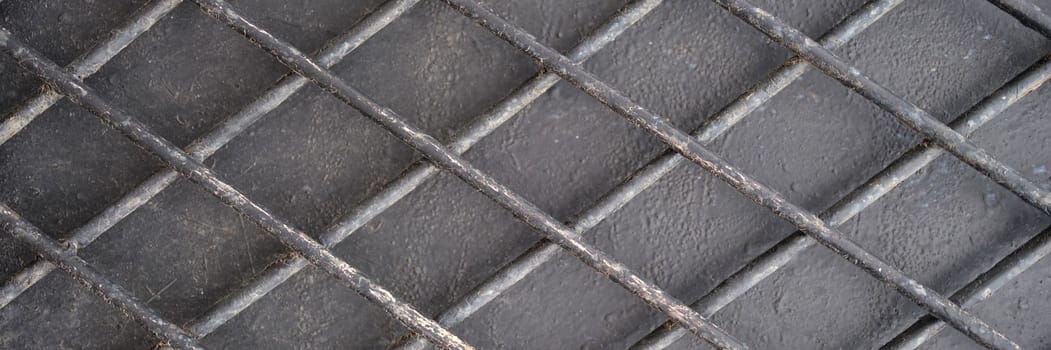 Metal grid grill clean big gray background. Gray old mesh shabby wall texture