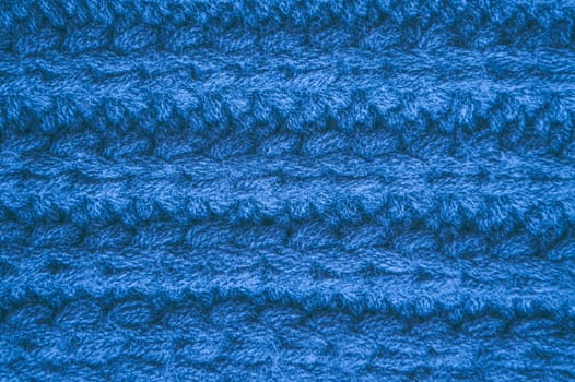 Fiber Knitted Blanket. Vintage Woven Pullover. Knitwear Holiday Background. Knitted Sweater. Blue Macro Thread. Nordic Warm Canvas. Detail Yarn Material. Weave Knitted Sweater.