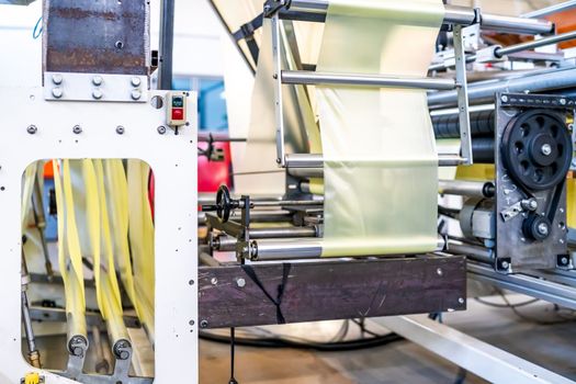 production of plastic bags in the factory. 
