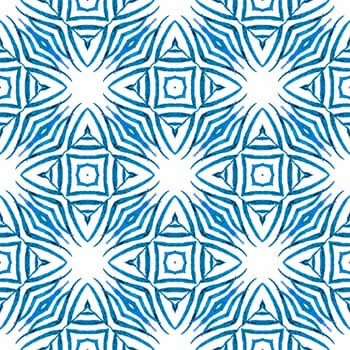 Textile ready adorable print, swimwear fabric, wallpaper, wrapping. Blue exotic boho chic summer design. Arabesque hand drawn design. Oriental arabesque hand drawn border.
