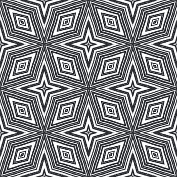 Tiled watercolor pattern. Black symmetrical kaleidoscope background. Textile ready majestic print, swimwear fabric, wallpaper, wrapping. Hand painted tiled watercolor seamless.