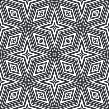 Tiled watercolor pattern. Black symmetrical kaleidoscope background. Textile ready majestic print, swimwear fabric, wallpaper, wrapping. Hand painted tiled watercolor seamless.