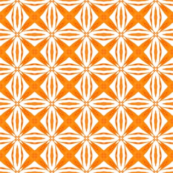 Textile ready brilliant print, swimwear fabric, wallpaper, wrapping. Orange bizarre boho chic summer design. Ethnic hand painted pattern. Watercolor summer ethnic border pattern.