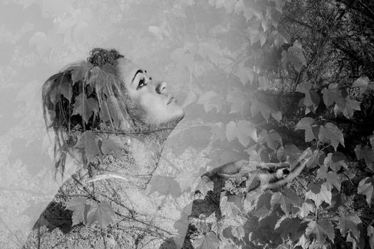 View of girl and tree in Double exposure