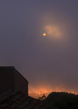 View of Cloudy sky and sun in Erice, Sicily