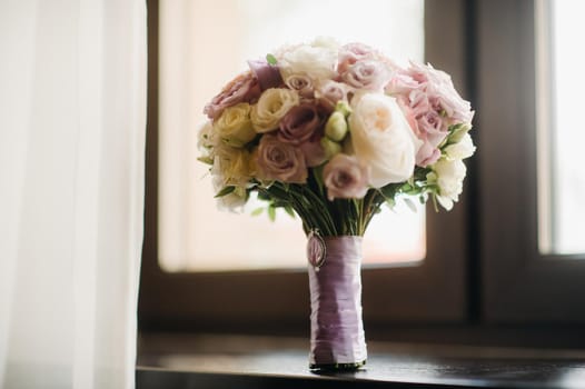 beautiful stylish wedding bouquet with roses .Wedding Decor.