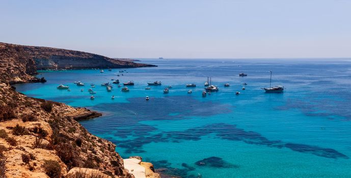 LAMPEDUSA, ITALY - AUGUST, 03: View of the Lampedusa sea on August 03, 2018