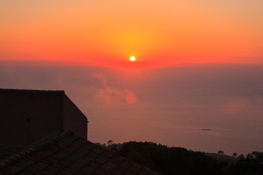 View of Cloudy sky and sun in Erice, Sicily