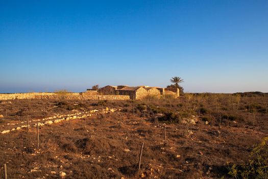 View of ancient house called Dammuso Casa Teresa in Lampedusa, Sicily