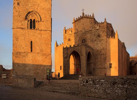 ERICE, ITALY - AUGUST 05: View of Duomo dell’Assunta, Mother church of Erice Trapani on August 05, 2015