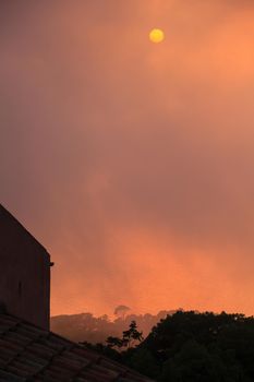 View of Cloudy sky and sun in Erice, Sicily