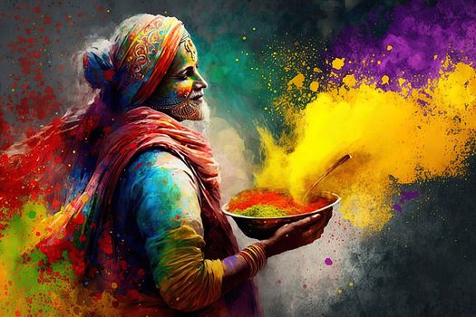 A man sprays paint in honor of the Holi holiday wallpaper background