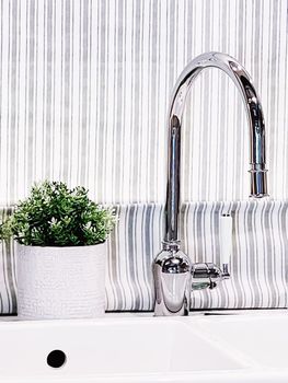 Home decor and interior design, modern kitchen sink faucet, furniture and decoration details