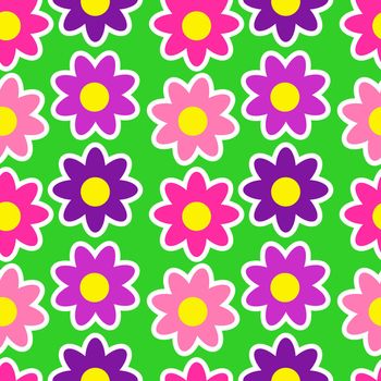 Vibrant Y2K floral pattern. Funny funky retro flowers background