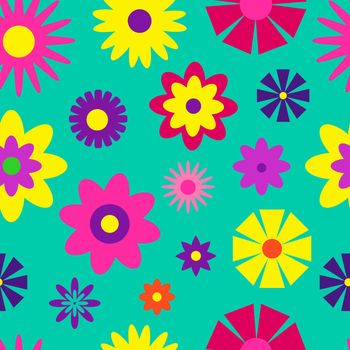 Vibrant Y2K floral pattern. Funny funky retro flowers background