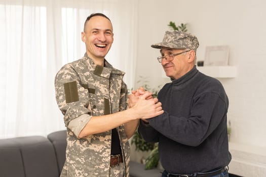 an elderly father and a military son.