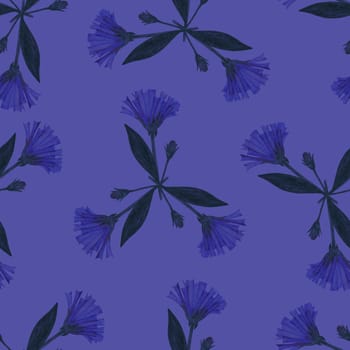 Seamless Pattern with Hand-Drawn Blue Flowers. Blue Background with Cornflowers for Print, Design, Holiday, Wedding and Birthday Card.