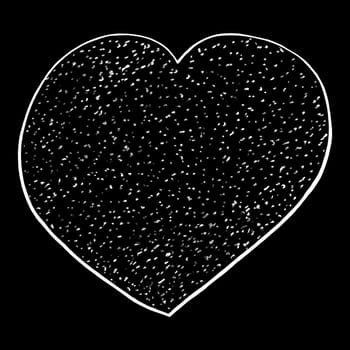 White Heart Drawn by Colored Pencil. The Sign of World Heart Day. Symbol of Valentines Day. Heart Shape Drawn bu Chalk Isolated on Black Background.