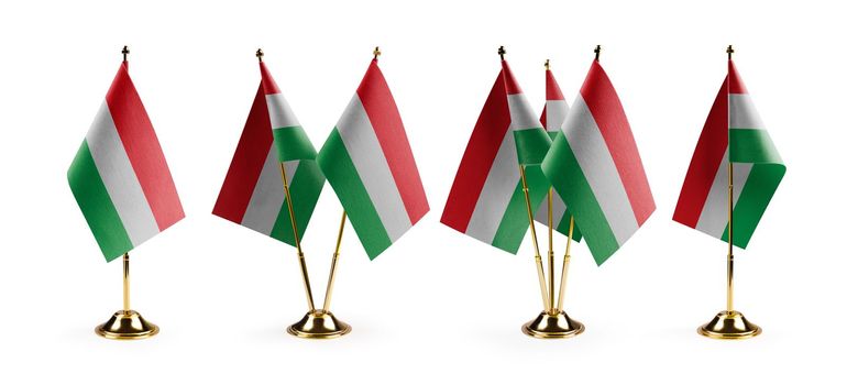 Small national flags of the Hungary on a white background.