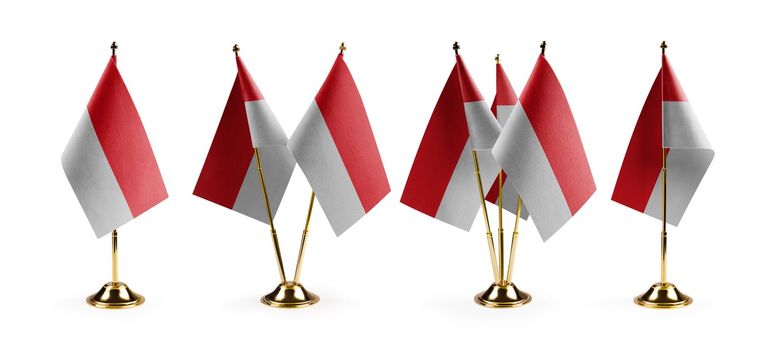 Small national flags of the Indonesia on a white background.