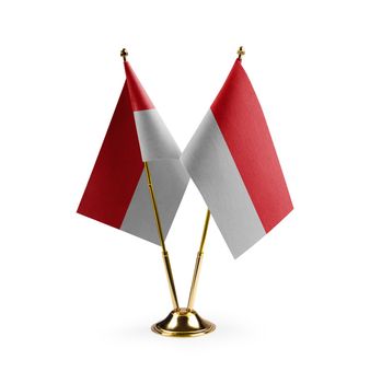 Small national flags of the Indonesia on a white background.