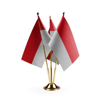 Small national flags of the Indonesia on a white background.