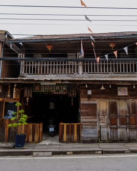 Chiang Khan village North Eastern Thailand February 2023 a traditional village with a wooden houses alongside the Mekong river in Thailand