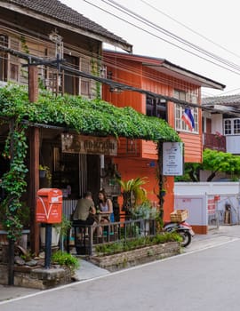 Chiang Khan village North Eastern Thailand February 2023 a traditional village with a wooden houses alongside the Mekong river in Thailand