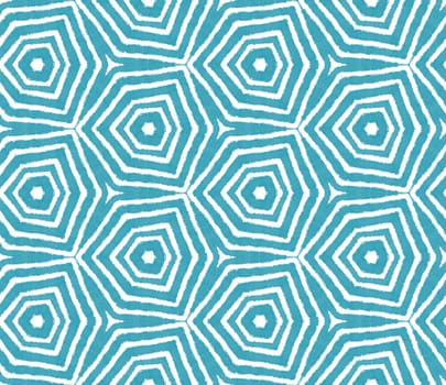 Ethnic hand painted pattern. Turquoise symmetrical kaleidoscope background. Summer dress ethnic hand painted tile. Textile ready pretty print, swimwear fabric, wallpaper, wrapping.