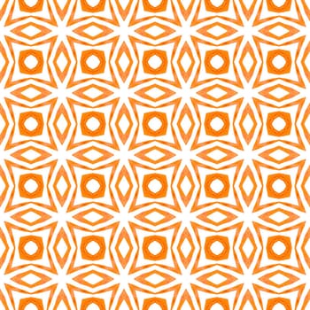 Watercolor ikat repeating tile border. Orange radiant boho chic summer design. Ikat repeating swimwear design. Textile ready precious print, swimwear fabric, wallpaper, wrapping.