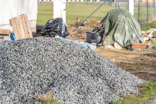 gravel on the construction of a family home. High quality photo