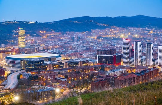 Nightfall in the great Bilbao city, Bizkaia, Basque Country, Spain